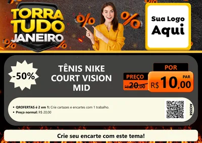Modelo de Cartaz para Cartaz A4 Horizontal com o tema Torra Tudo Janeiro para Calçados