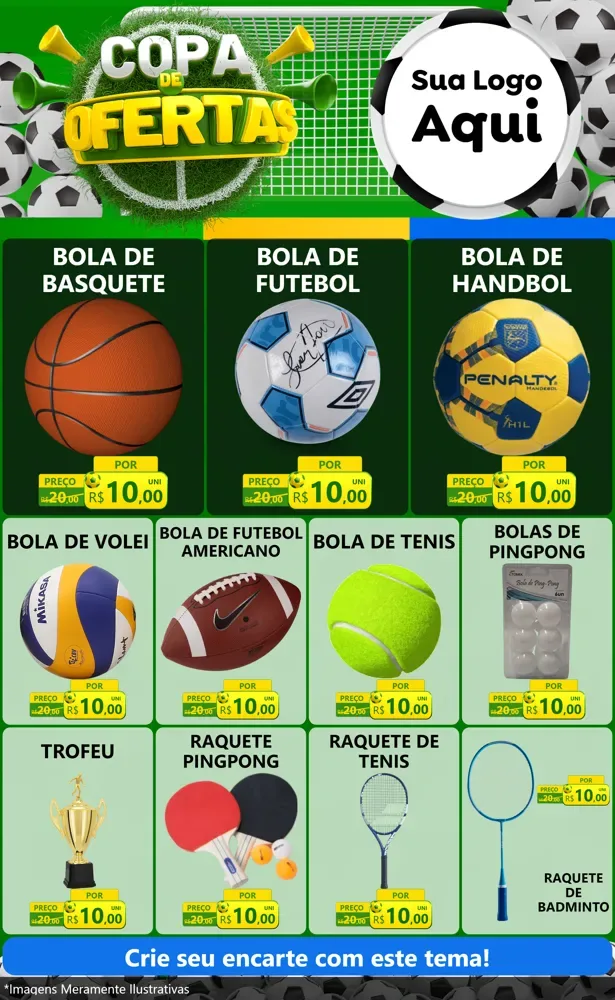 Modelo de Encarte para Encarte Grande com o tema Copa De Ofertas para Artigos Esportivos
