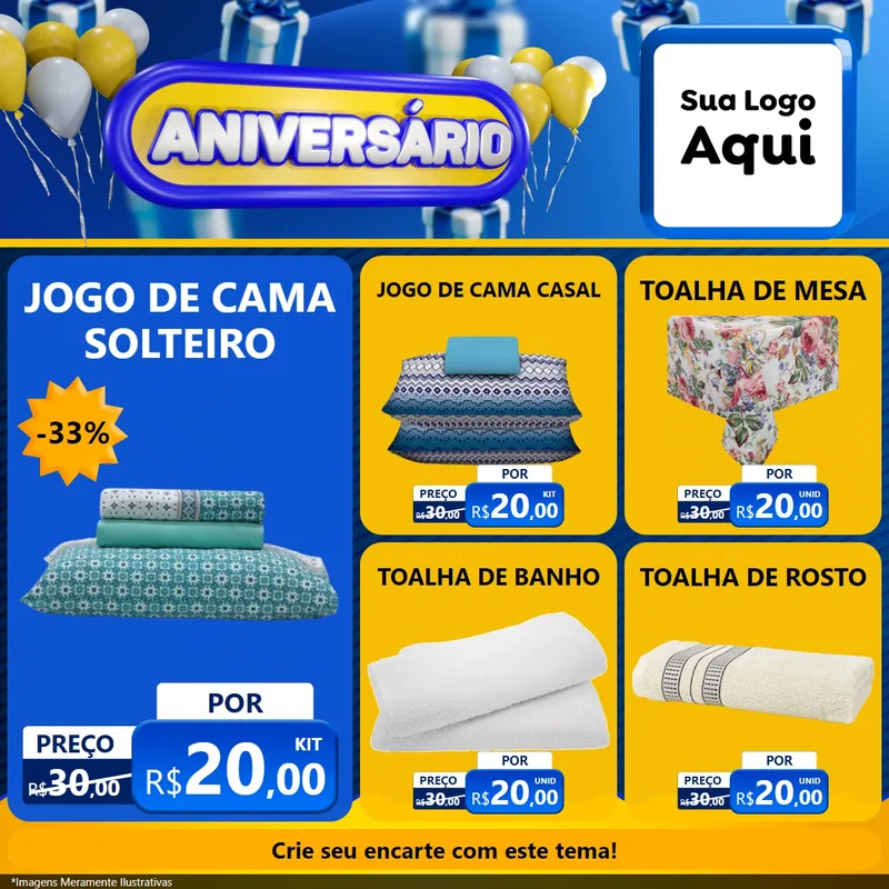 Modelo de Rede Social para Feed Facebook com o tema Aniversário para Cama, Mesa e Banho