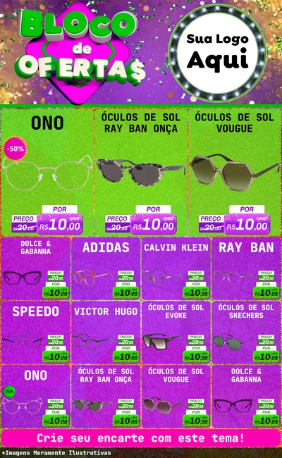 Modelo de Encarte para Encarte Grande com o tema Bloco de Ofertas para Óticas