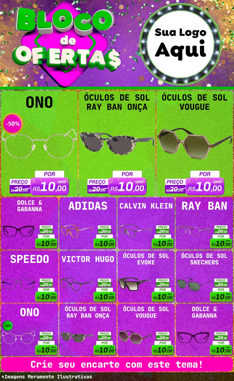 Modelo de Encarte para Encarte Grande com o tema Bloco de Ofertas para Óticas
