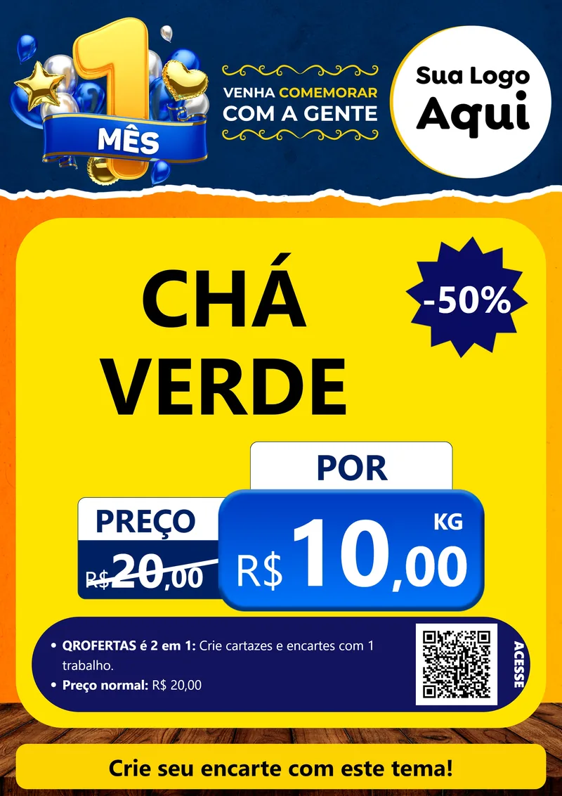 Modelo de Cartaz para Cartaz A4 Vertical com o tema Um Mês de Aniversário para Produtos Naturais