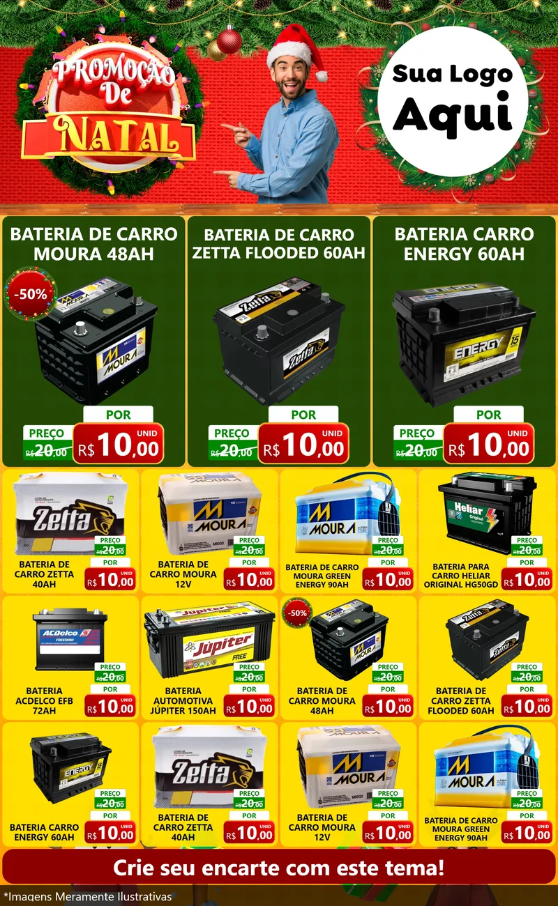 Modelo de Encarte para Encarte Grande com o tema Promoção de Natal para Baterias Elétricas