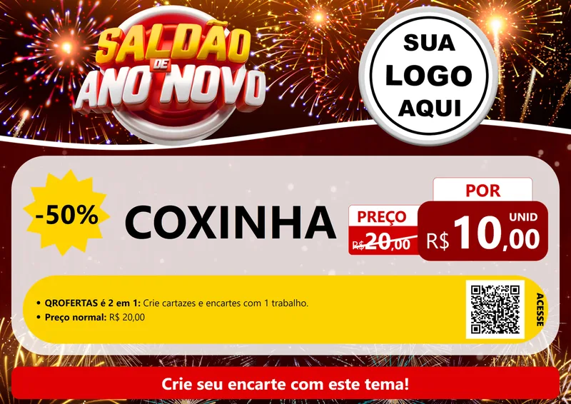 Modelo de Cartaz para Cartaz A4 Horizontal com o tema Saldão de Ano Novo para Salgadaria