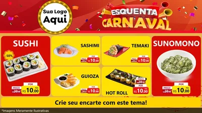Modelo de TV para TV Horizontal com o tema Esquenta Carnaval para Comida japonesa