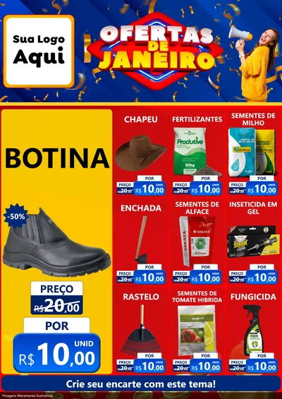 Modelo de Encarte para Encarte A4 Vertical com o tema Ofertas de Janeiro para Agropecuária