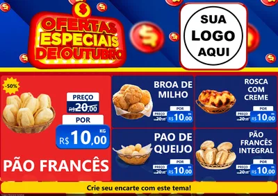 Modelo de Encarte para Encarte A4 Horizontal com o tema Ofertas Especiais de Outubro para Padaria