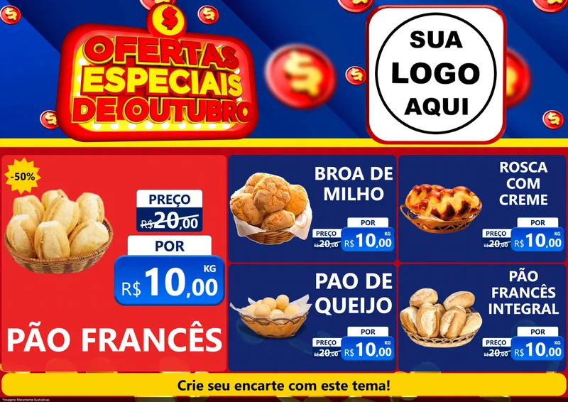 Modelo de Encarte para Encarte A4 Horizontal com o tema Ofertas Especiais de Outubro para Padaria