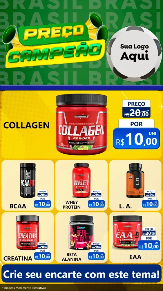 Modelo de Rede Social para Stories com o tema Preço Campeão - Copa para Suplementos alimentares