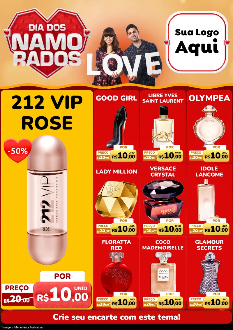 Modelo de Encarte para Encarte A4 Vertical com o tema Dia dos Namorados para Perfumes