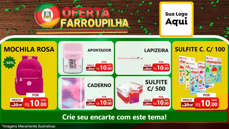 Modelo de TV para TV Horizontal com o tema Oferta Farroupilha para Papelaria