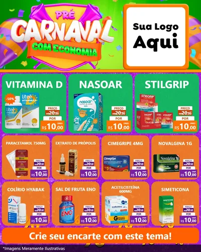 Modelo de Rede Social para Feed Instagram com o tema Pré-Carnaval Com Economia para Farmácia