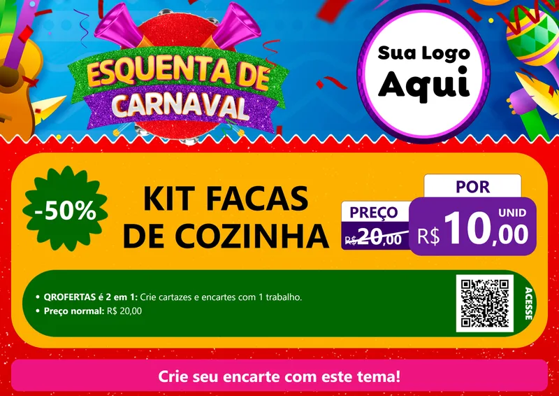 Modelo de Cartaz para Cartaz A4 Horizontal com o tema Esquenta de Carnaval para Utilidades Domésticas