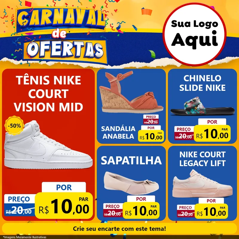 Modelo de Rede Social para Feed Facebook com o tema Carnaval de Ofertas para Calçados