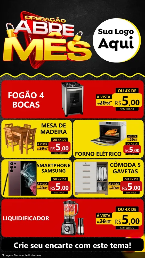 Modelo de TV para TV Vertical com o tema Operação Abre Mês para Móveis e Eletro
