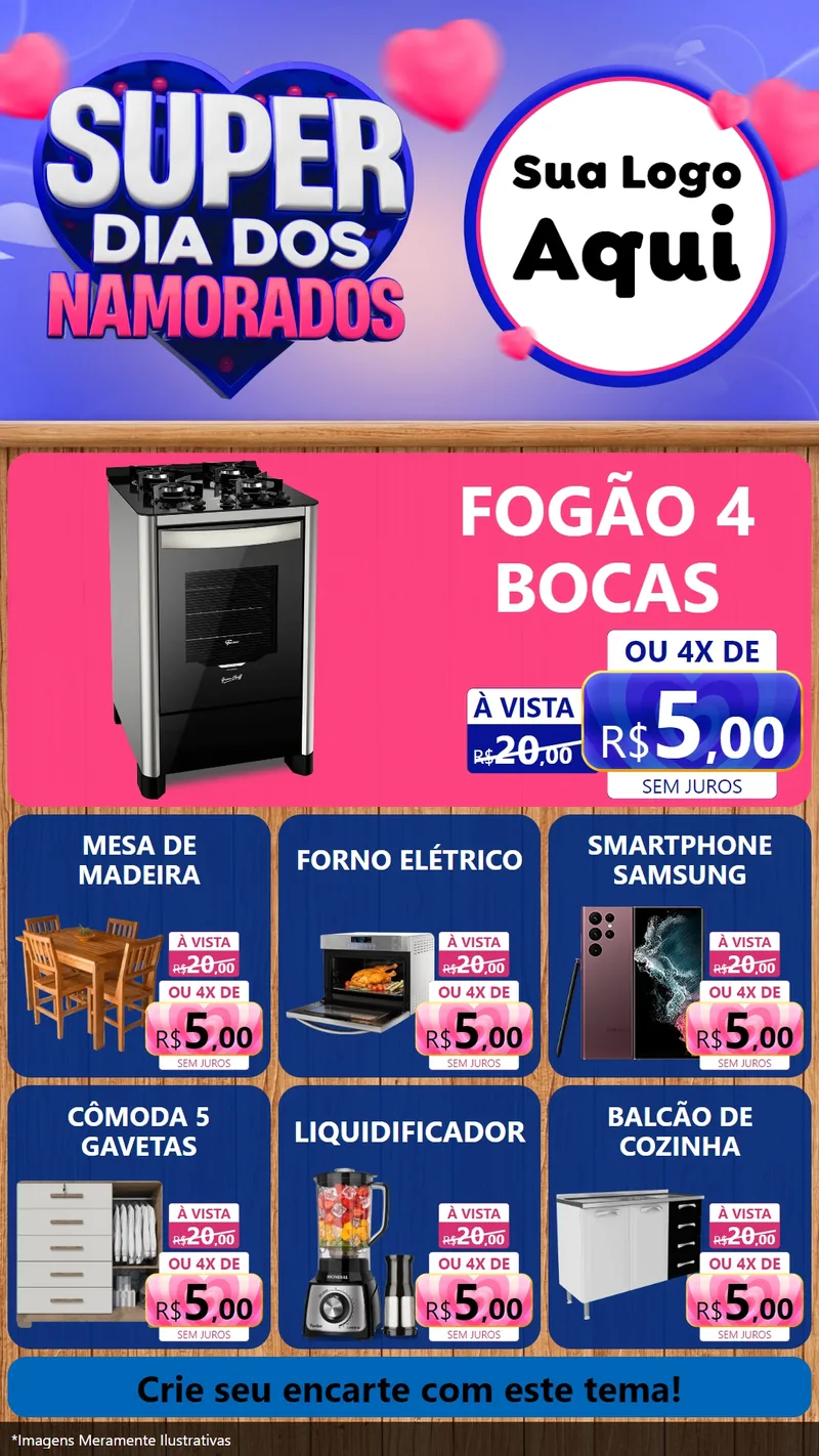 Modelo de Rede Social para Stories com o tema Super Dia dos Namorados para Móveis e Eletro