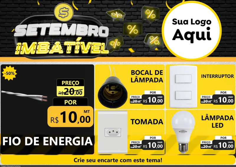 Modelo de Encarte para Encarte A4 Horizontal com o tema Setembro Imbatível para Materiais Elétricos
