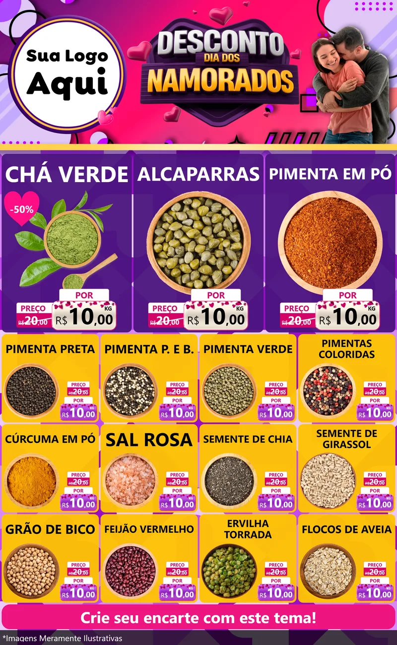 Modelo de Encarte para Encarte Grande com o tema Desconto Dia dos Namorados para Produtos Naturais