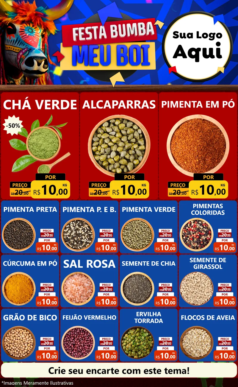 Modelo de Encarte para Encarte Grande com o tema Festa Bumba meu Boi para Produtos Naturais