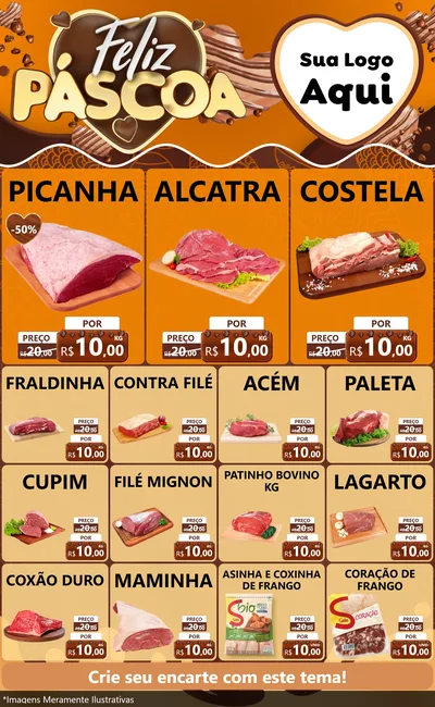 Modelo de Encarte para Encarte Grande com o tema Feliz Páscoa para Açougue