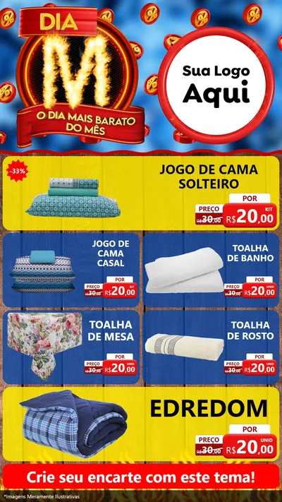 Modelo de TV para TV Vertical com o tema Dia M - O Dia Mais Barato Do Mês para Cama, Mesa e Banho