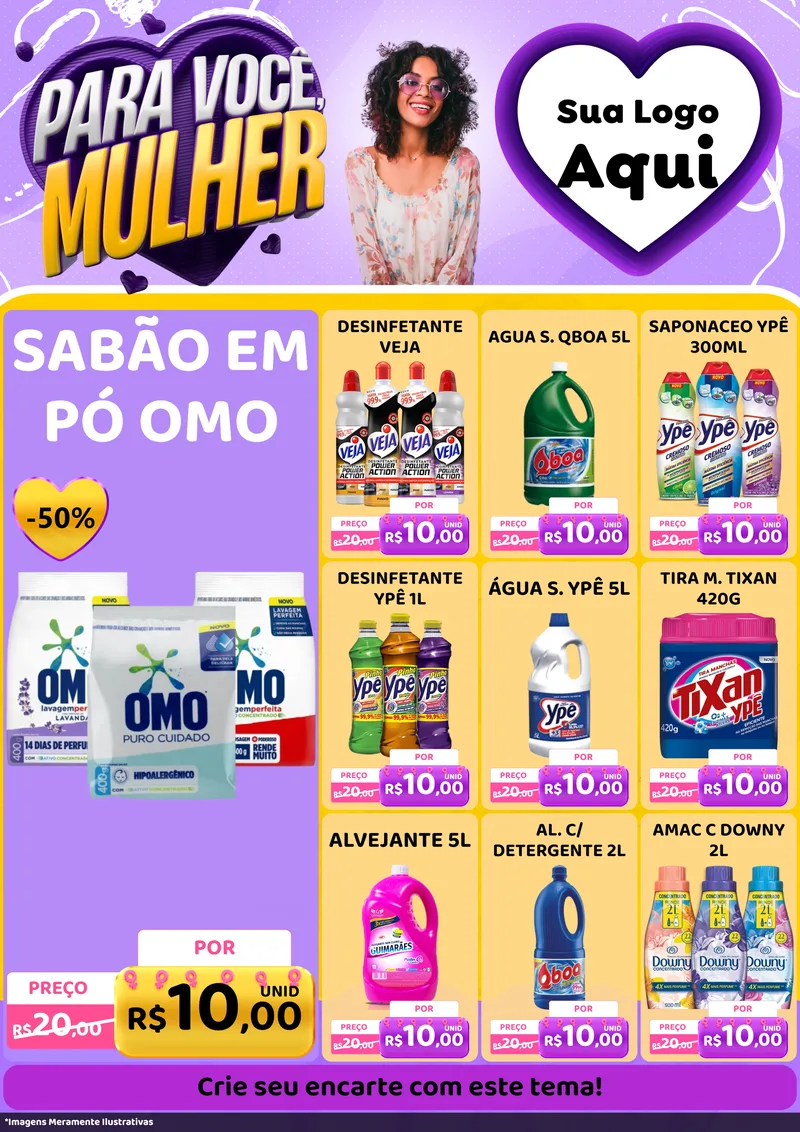 Modelo de Encarte para Encarte A4 Vertical com o tema Para Você, Mulher para Produtos de Limpeza