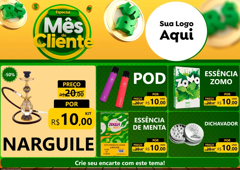 Modelo de Encarte para Encarte A4 Horizontal com o tema Especial Mês do Cliente para Tabacaria