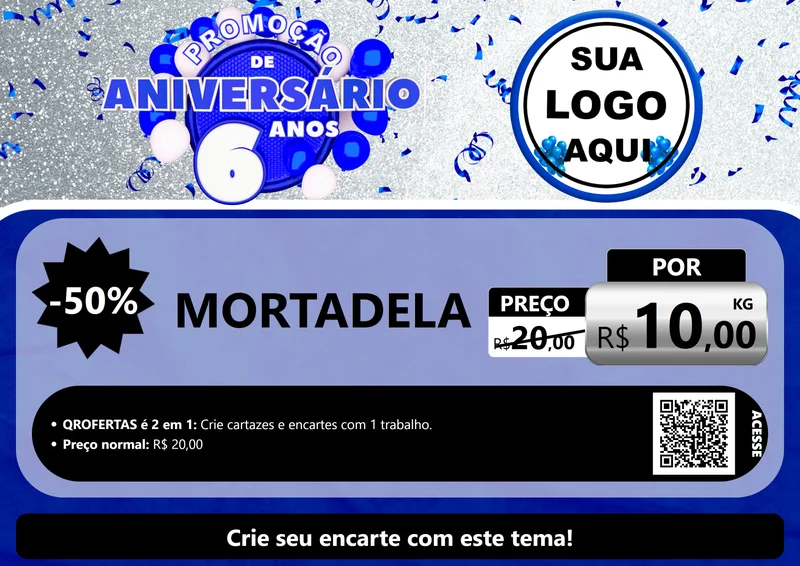 Modelo de Cartaz para Cartaz A4 Horizontal com o tema Promoção de Aniversário - 6 Anos para Frios e Laticínios