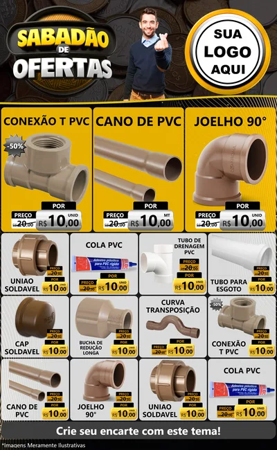 Modelo de Encarte para Encarte Grande com o tema Sabadão de Ofertas para Tubos e conexões