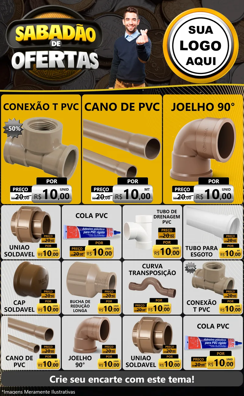 Modelo de Encarte para Encarte Grande com o tema Sabadão de Ofertas para Tubos e conexões