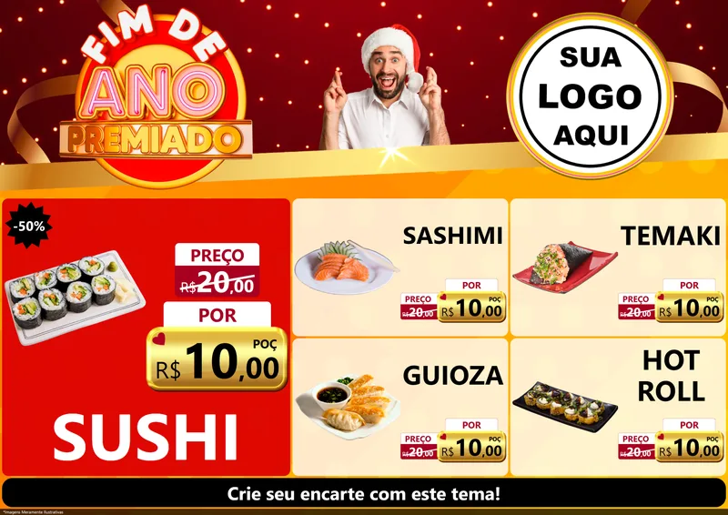 Modelo de Encarte para Encarte A4 Horizontal com o tema Fim de Ano Premiado para Comida japonesa