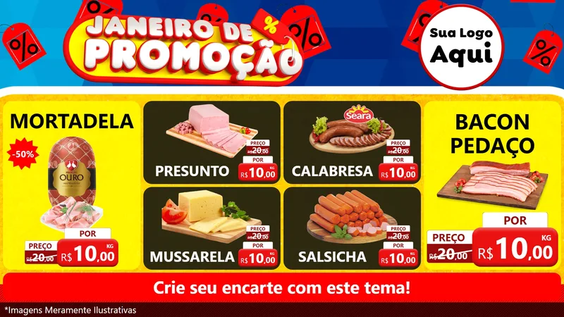 Modelo de TV para TV Horizontal com o tema Janeiro de Promoção para Frios e Laticínios