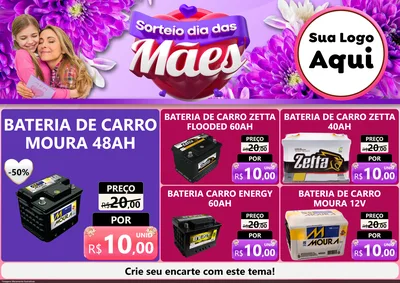 Modelo de Encarte para Encarte A4 Horizontal com o tema Sorteio Dia das Mães para Baterias Elétricas