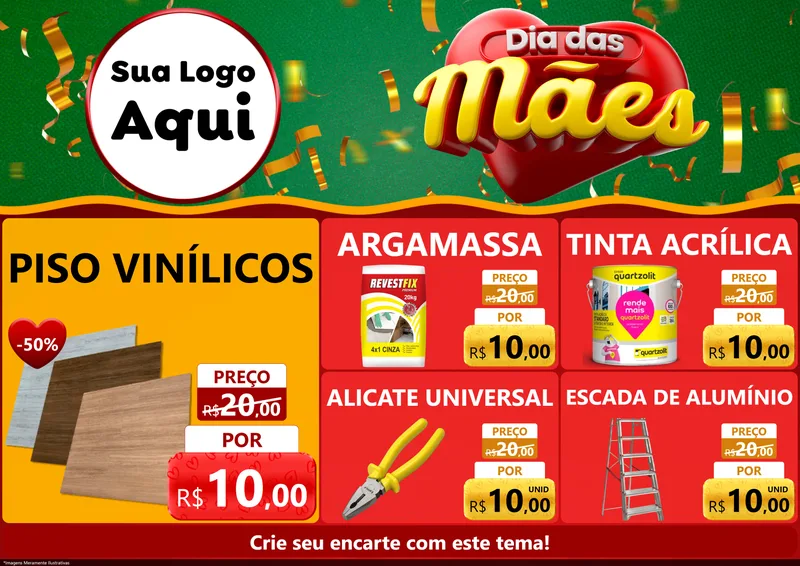 Modelo de Encarte para Encarte A4 Horizontal com o tema Dia das Mães para Material para Construção