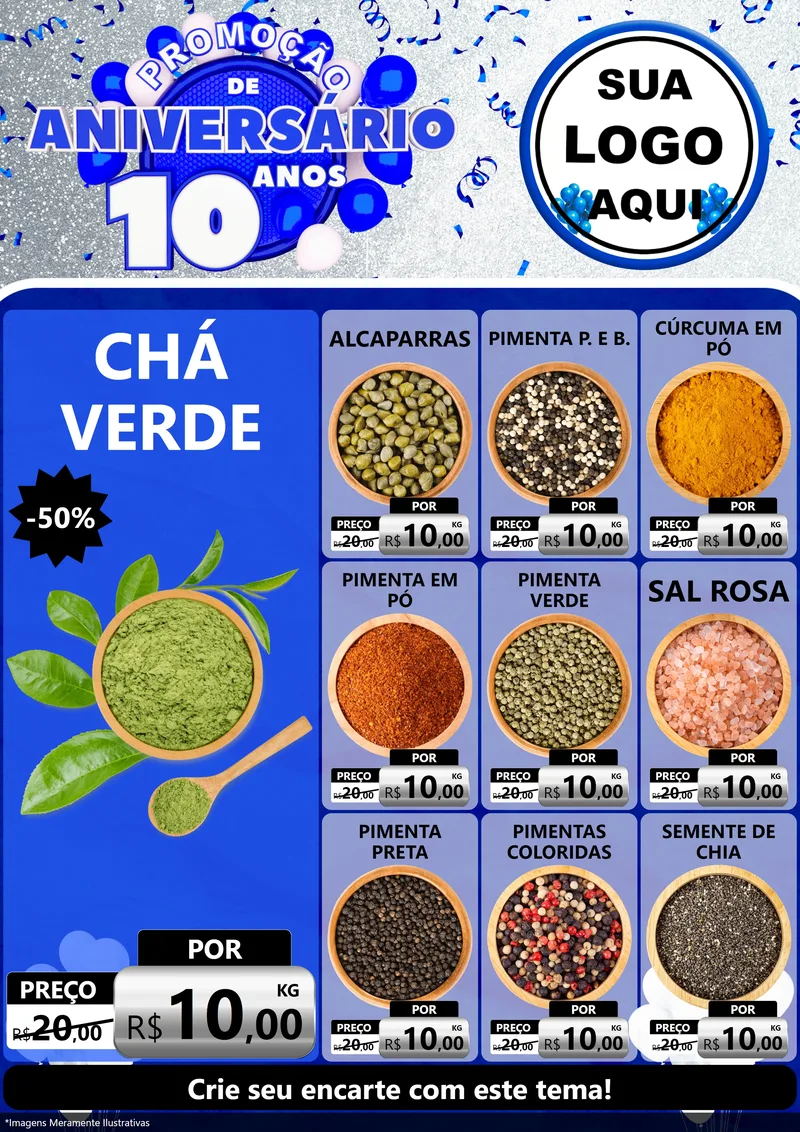 Modelo de Encarte para Encarte A4 Vertical com o tema Promoção de Aniversário - 10 Anos para Produtos Naturais