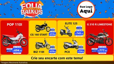 Modelo de TV para TV Horizontal com o tema Folia de Preços Baixos para Concessionaria de Motos