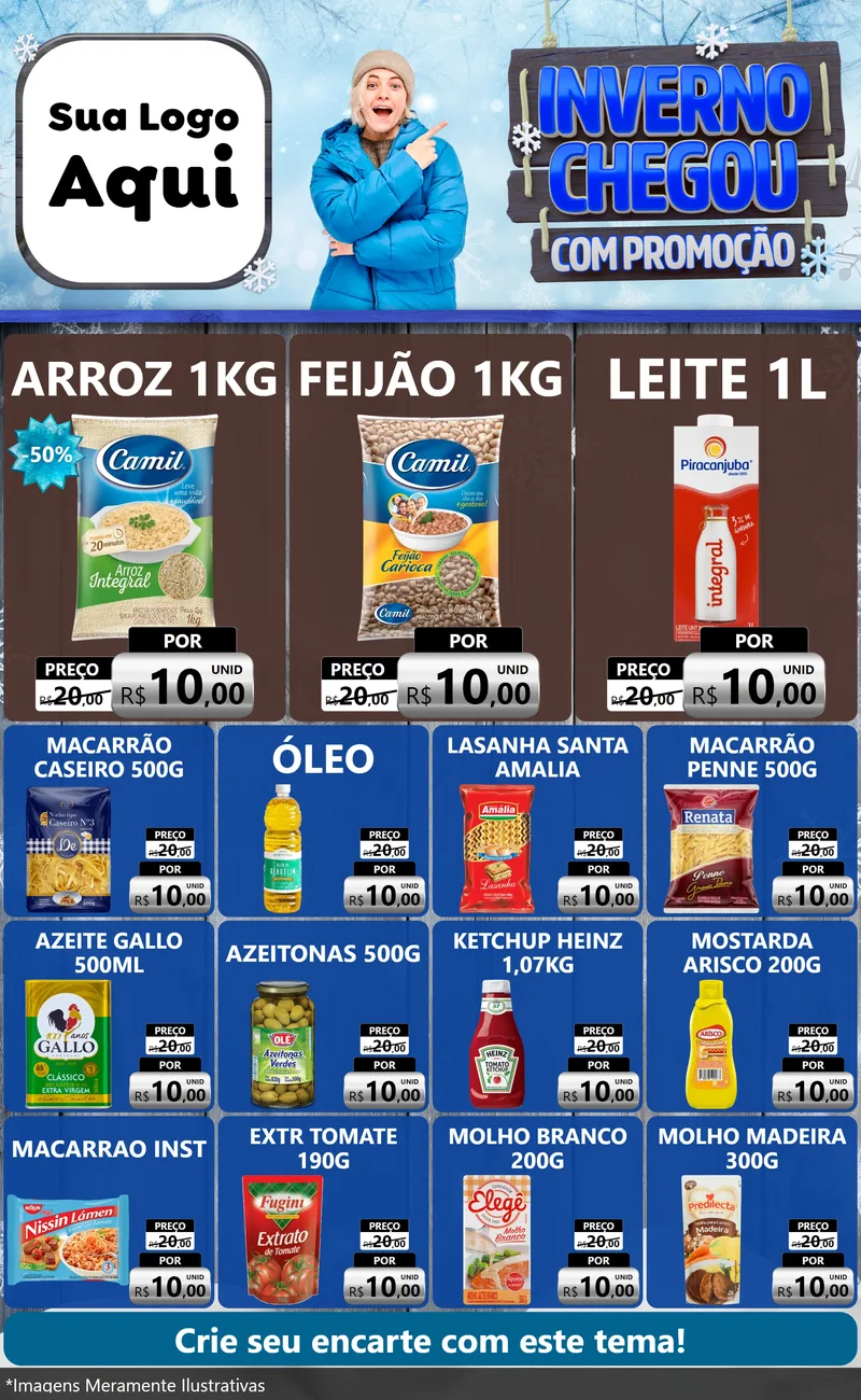 Modelo de Encarte para Encarte Grande com o tema Inverno Chegou Com Promoção para Supermercado