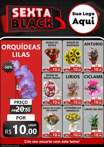 Modelo de Encarte para Encarte A4 Vertical com o tema Sexta Black para Floricultura e jardim