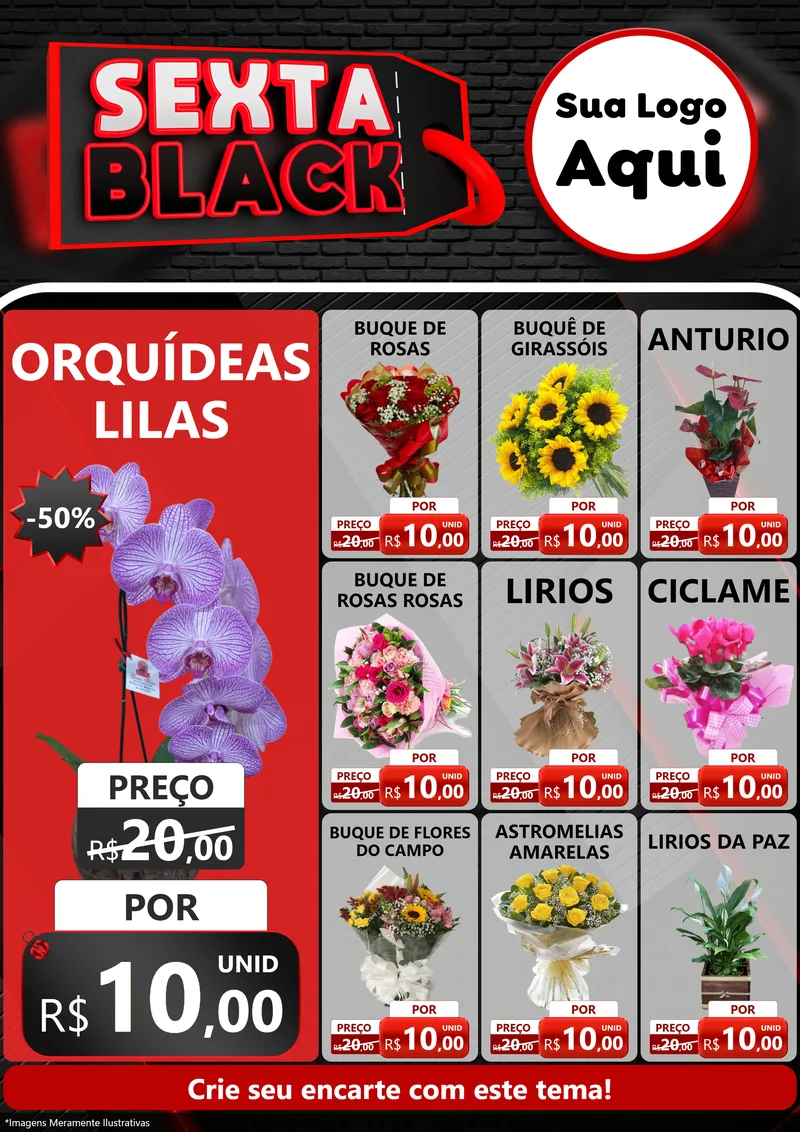 Modelo de Encarte para Encarte A4 Vertical com o tema Sexta Black para Floricultura e jardim