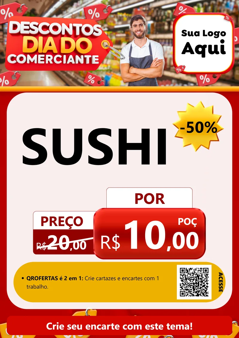Modelo de Cartaz para Cartaz A4 Vertical com o tema Descontos Dia do Comerciante para Comida japonesa