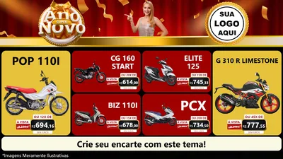 Modelo de TV para TV Horizontal com o tema Super Ano Novo para Concessionaria de Motos