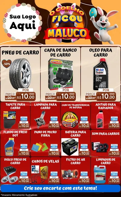 Modelo de Encarte para Encarte Grande com o tema O Coelho Ficou Maluco - Páscoa para Auto peças