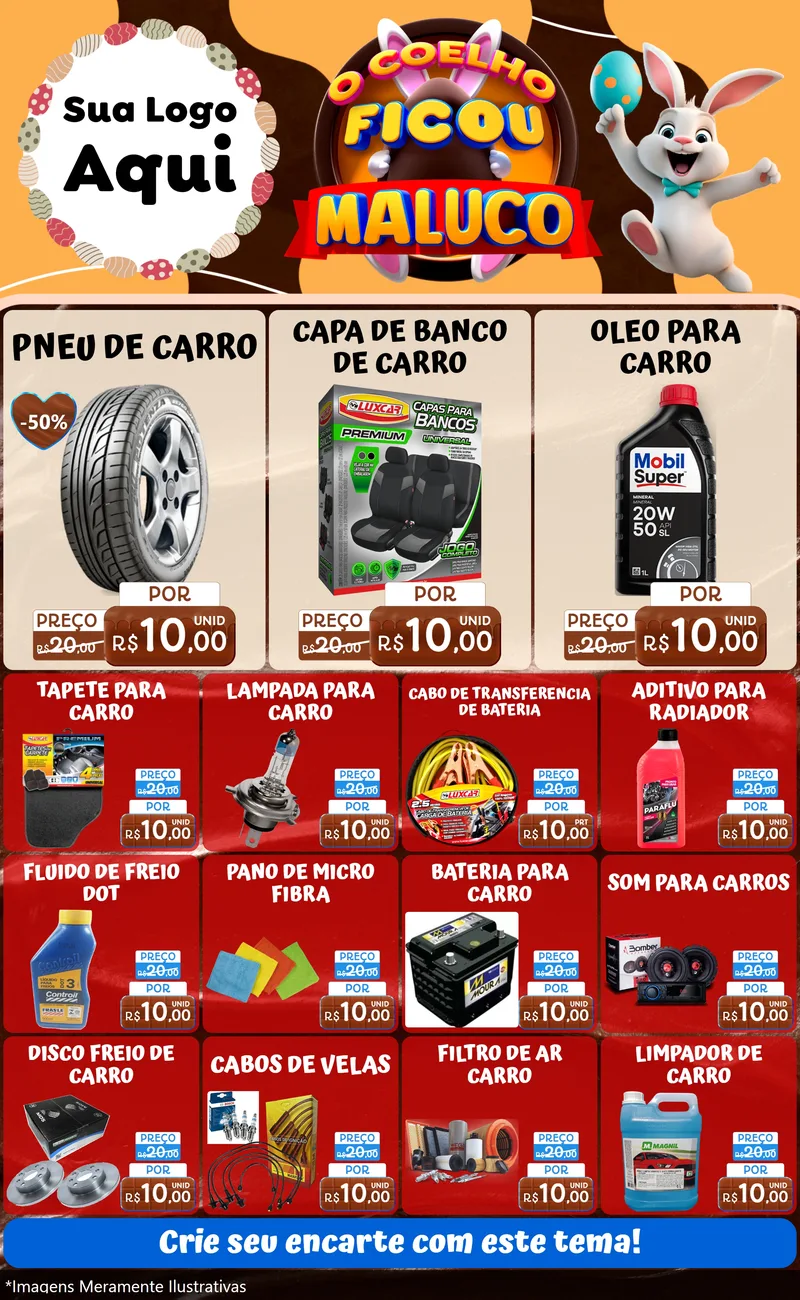 Modelo de Encarte para Encarte Grande com o tema O Coelho Ficou Maluco - Páscoa para Auto peças