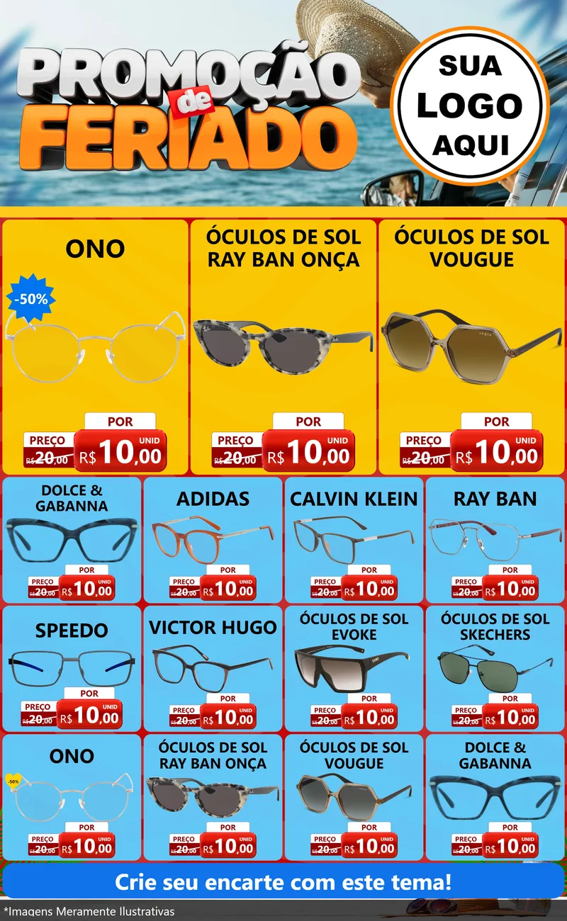 Modelo de Encarte para Encarte Grande com o tema Promoção de Feriado para Óticas