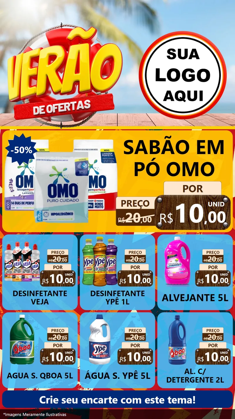 Modelo de Rede Social para Stories com o tema Verão de Ofertas para Produtos de Limpeza