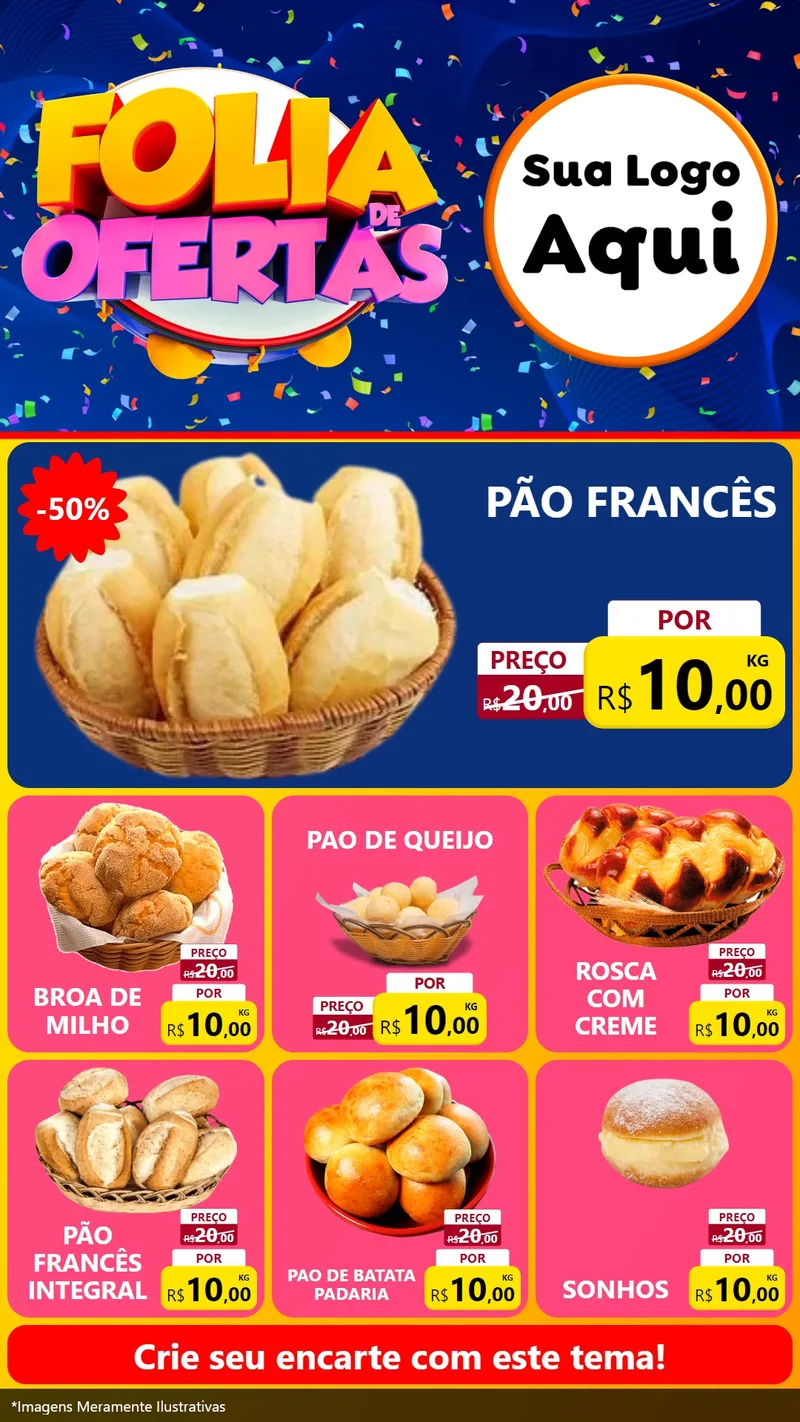 Modelo de Rede Social para Stories com o tema Folia de Ofertas para Padaria