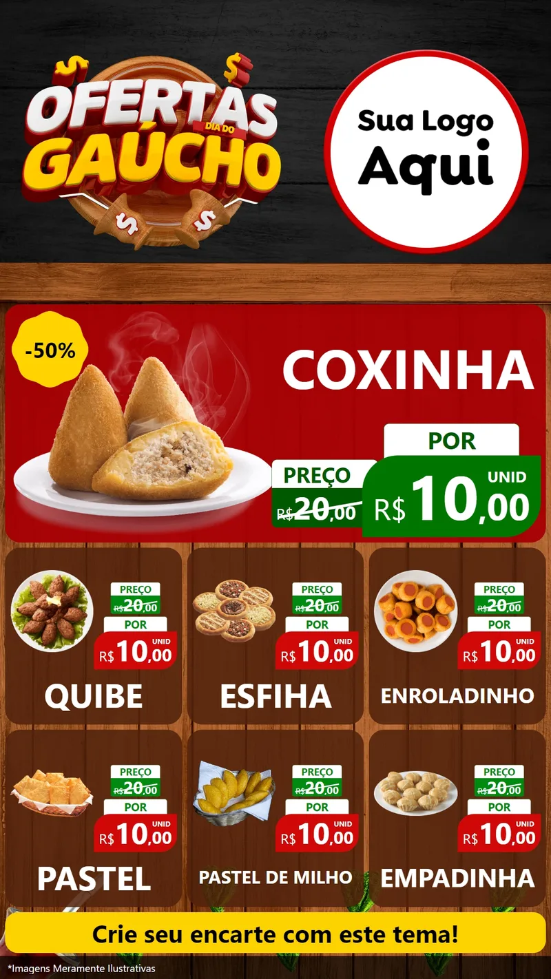 Modelo de Rede Social para Stories com o tema Ofertas Dia do Gaúcho para Salgadaria