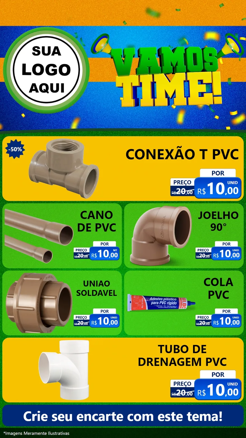 Modelo de TV para TV Vertical com o tema Vamos Time! para Tubos e conexões