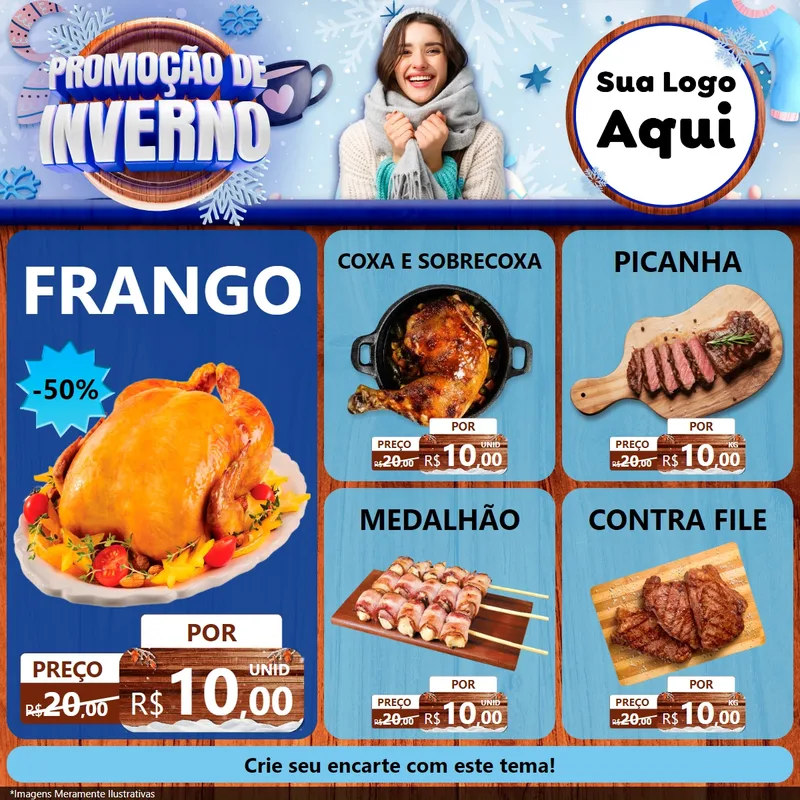 Modelo de Rede Social para Feed Facebook com o tema Promoção de Inverno para Assados