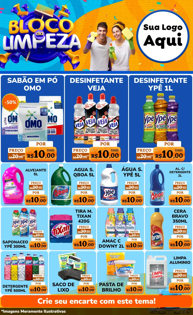 Modelo de Encarte para Encarte Grande com o tema Bloco da Limpeza para Produtos de Limpeza